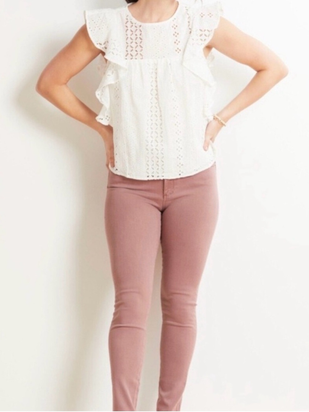 Sanctuary White Eyelet Ruffle Sleeve Blouse - Picture 7 of 15
